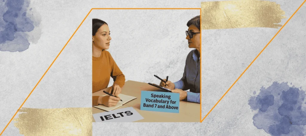 Student using IELTS speaking vocabulary for Band 7 and above in a mock interview session with examiner
