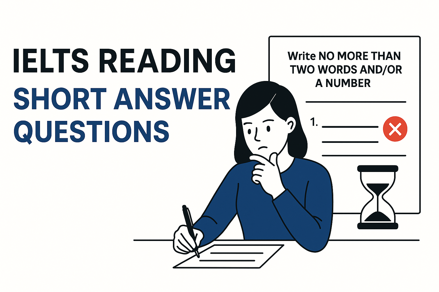 Student practicing IELTS reading short answer questions with instructions and a checklist.