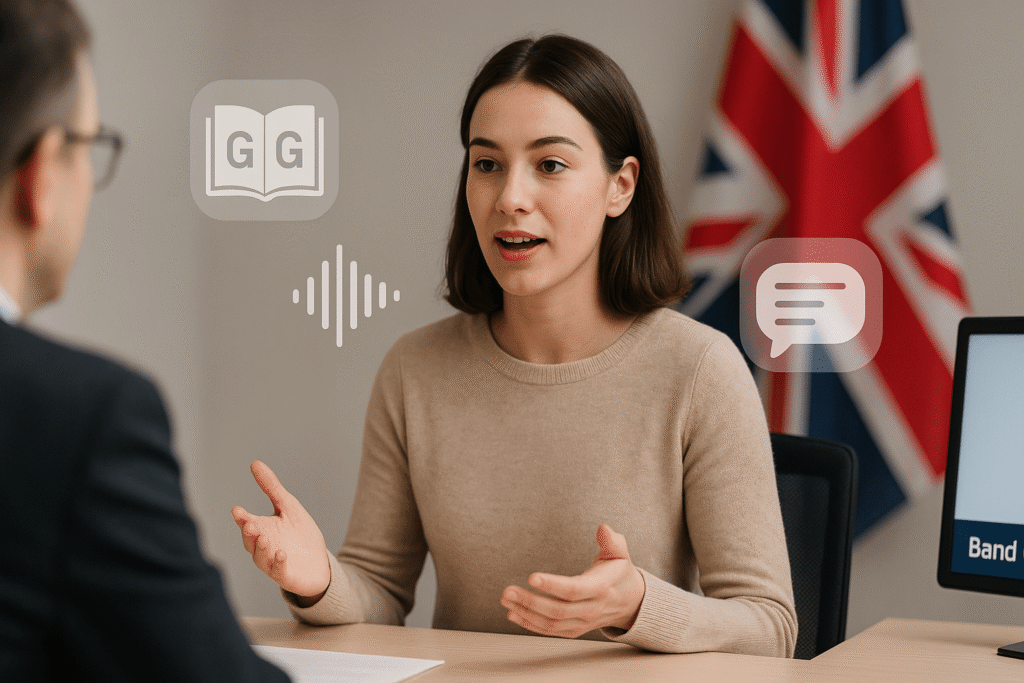 IELTS student improving grammar, pronunciation & fluency during speaking test