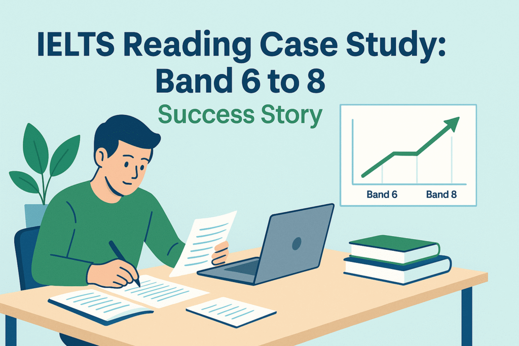 Student success in IELTS reading case study band 6 to 8 with proven methods and strategies for exam improvement.
