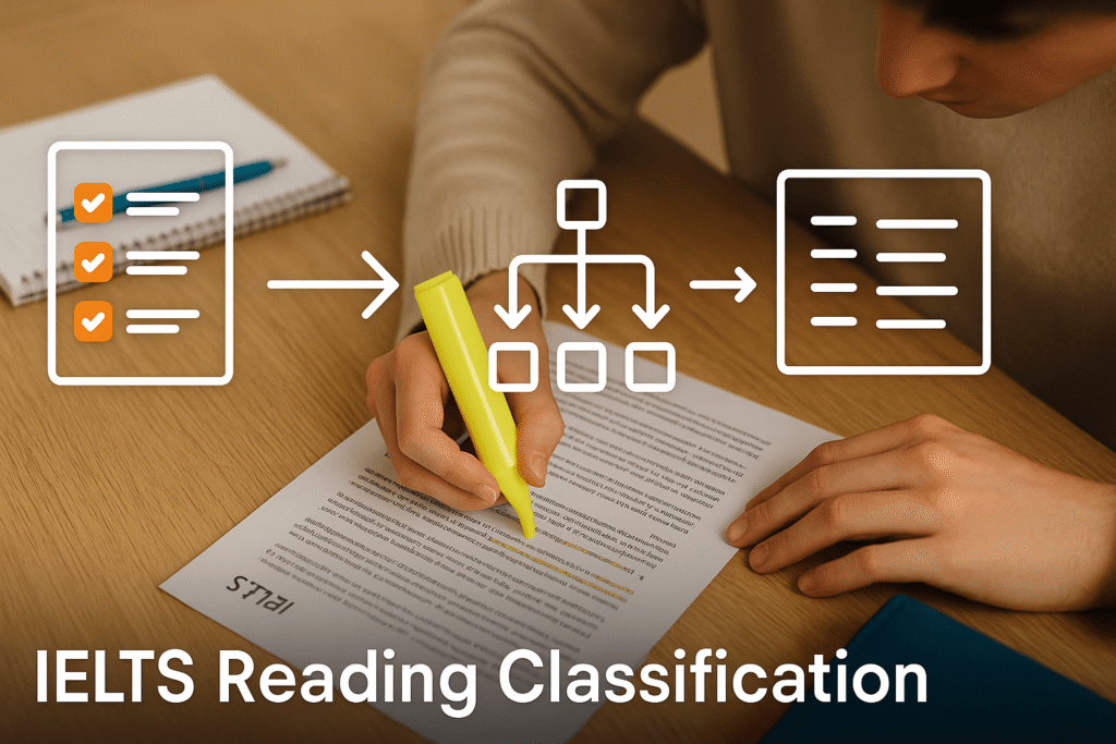 IELTS reading classification strategies and pick from list guide for exam success