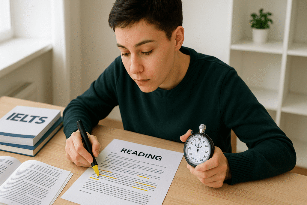 IELTS reading skills for Band 7–9 with skimming and scanning strategies
