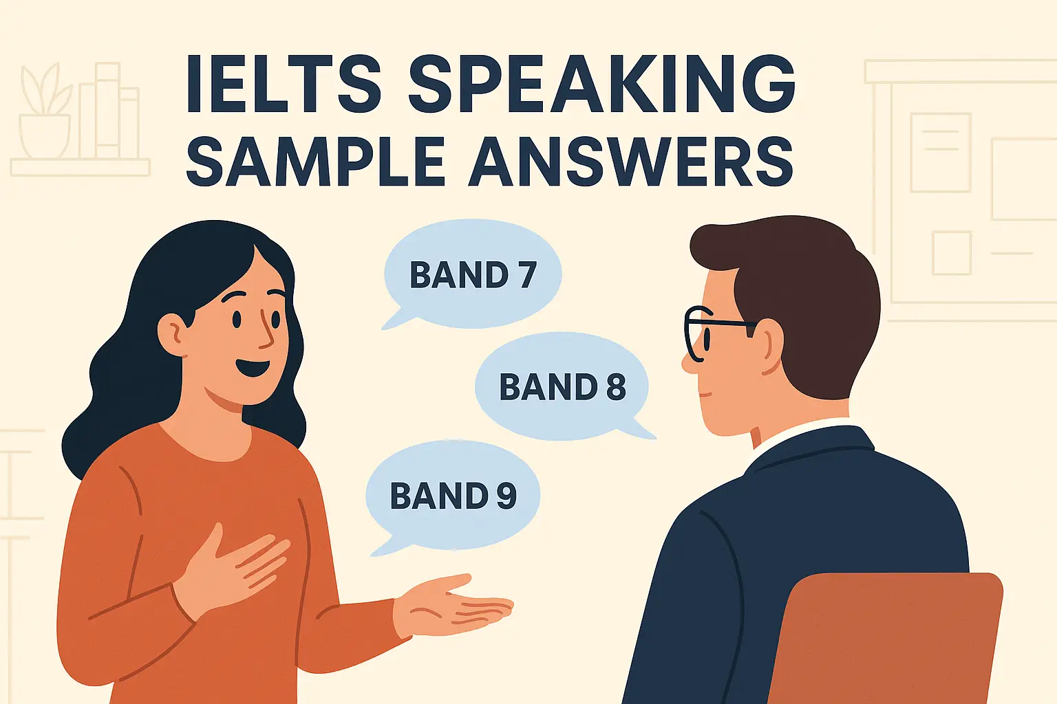 Confident student giving IELTS Speaking test with examiner — IELTS Speaking Sample Answers