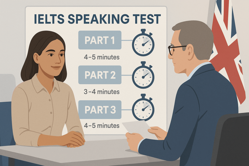 IELTS Speaking Test Format and Timing infographic