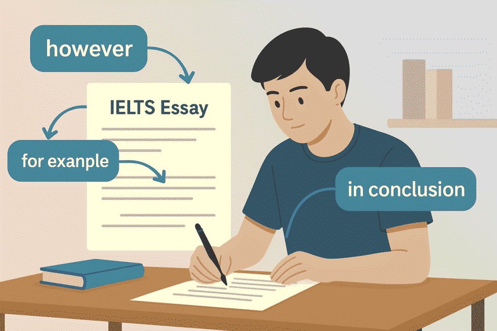 IELTS Writing Task 2 linking words and connectors to improve essay flow and coherence