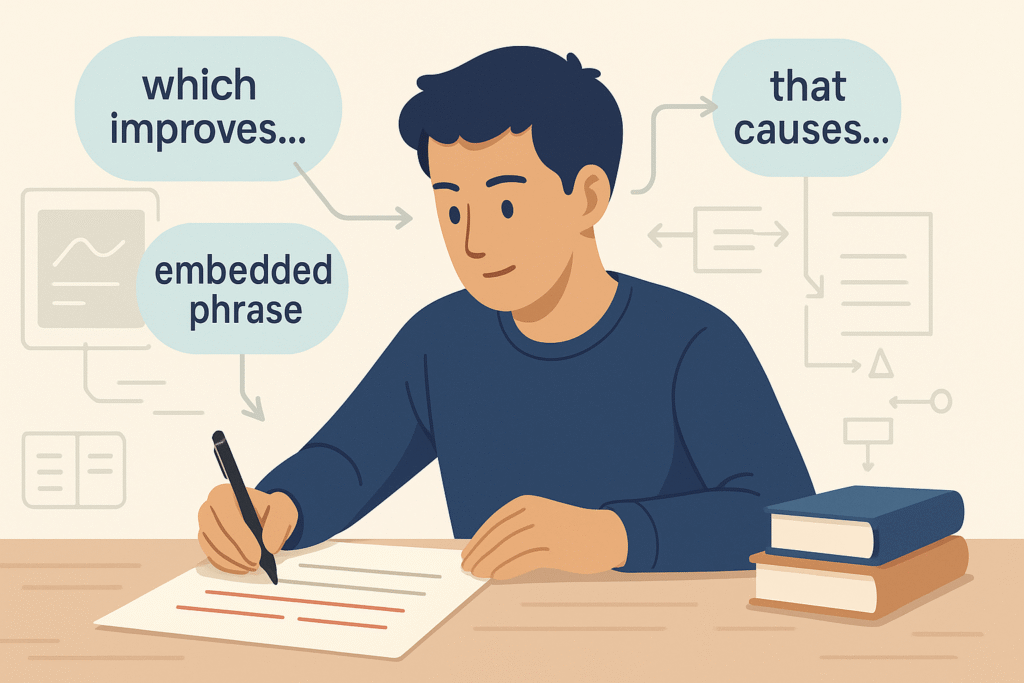 IELTS relative clauses and embedded phrases for Writing Task 2 to create complex academic sentences