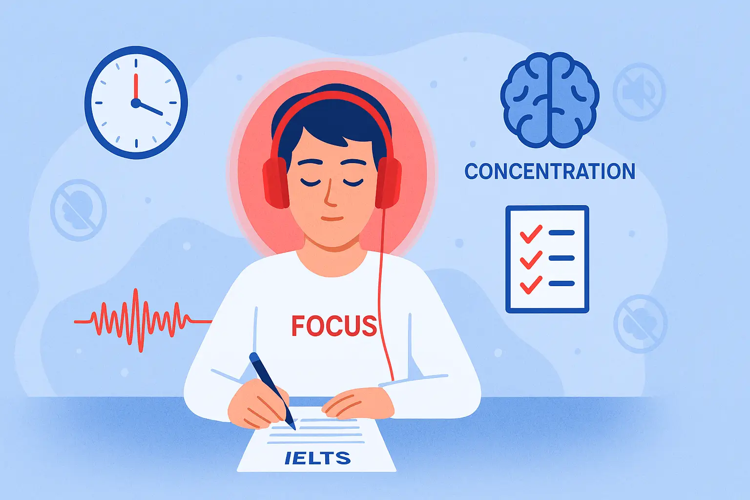 Student improving focus and concentration in IELTS Listening test setting