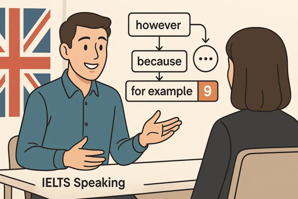Linking Words and Fillers for Fluent IELTS Speaking visual guide