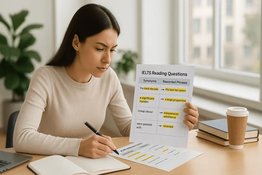 Paraphrasing in IELTS Reading to identify synonyms and reworded answers
