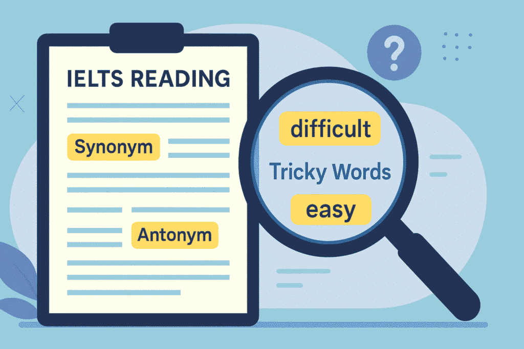 Synonyms and Antonyms in IELTS Reading showing test traps
