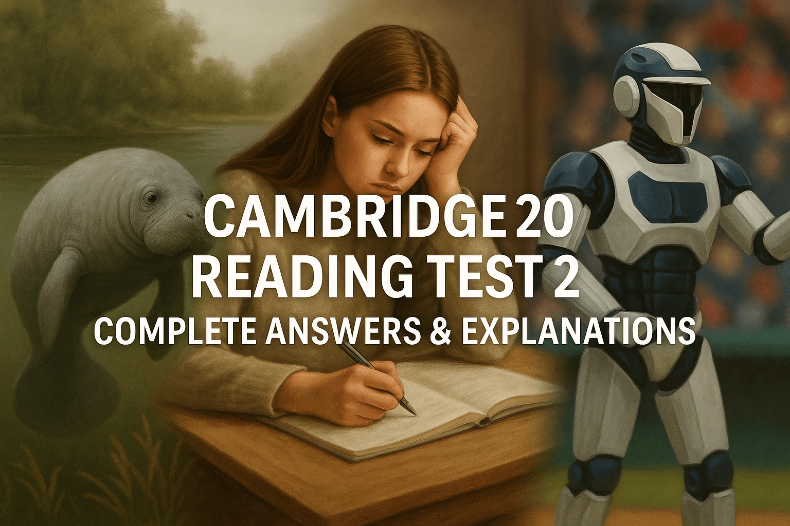 Cambridge 20 Reading Test 2 full IELTS Reading answers featuring manatees, procrastination and robot umpires.
