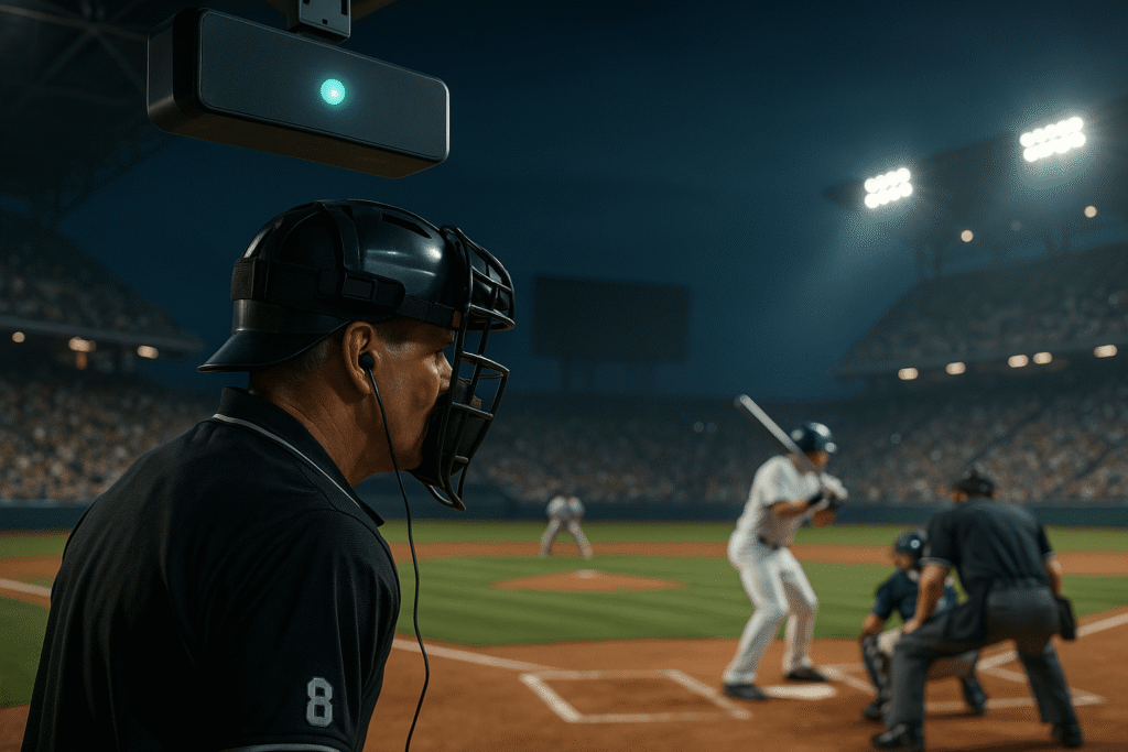 Cambridge 20 Reading Test 2 Passage 3 Robot Umpires answers with a baseball umpire using AI technology on the field.
