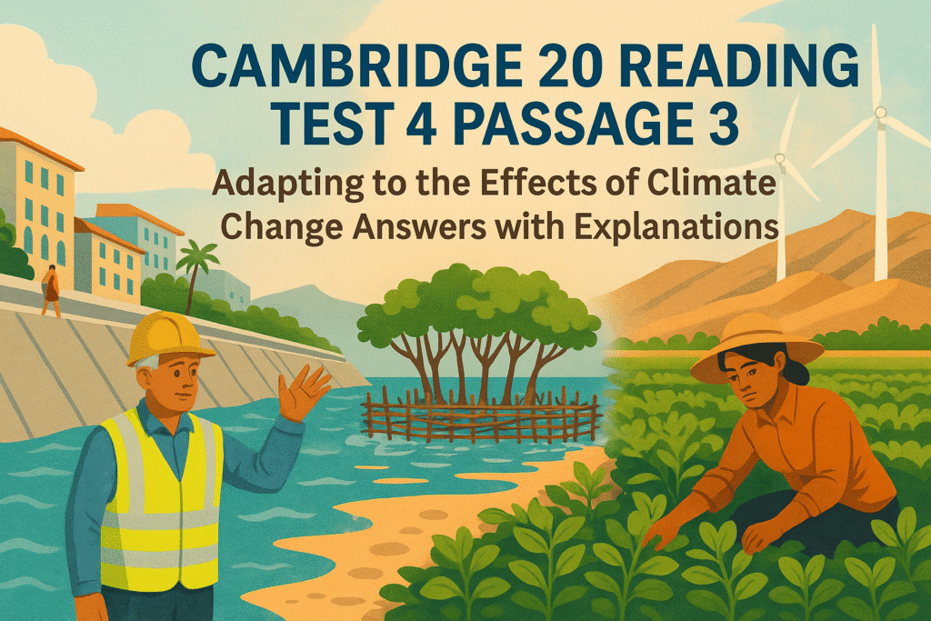 Cambridge 20 Reading Test 4 Passage 2 Adapting to the Effects of Climate Change answers with global warming solutions and climate adaptation projects.